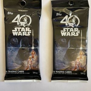 New in package Topps 40th anniversary Star Wars trading cards, two pack,